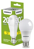 Лампа светодиодная A60 груша 20Вт 230В 3000К E27 GENERICA | LL-A60-20-230-30-E27-G | IEK - артикул LL-A60-20-230-30-E27-G