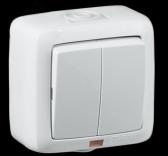 Выключатель двухклавишный наружный с индикацией белый IP44 10А - артикул ВА10-252