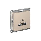 ATLASDESIGN USB РОЗЕТКА A+С, 5В/2,4А, 2х5В/1,2А, механизм, ПЕСОЧНЫЙ - артикул ATN001239