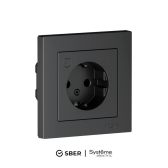 AtlasDesign SMART Карбон Розетка с заземлением со шторками., Zigbee, L+N, 16А, механизм  | ATN001045Z | SE - артикул ATN001045Z