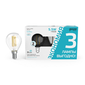 Лампа светодиодная Basic Filament Шар 5,5W 530lm 4100К Е14 LED (3 лампы в упаковке) 1/20 | 1051126T | Gauss - артикул 1051126T