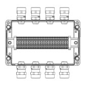 Коробка клеммная взрывозащищенная из алюминия. 1Ex e IIC Т5 Gb/Ex tb IIIB T95C Db IP66 .Клеммы 4мм2-30шт. А,С: ввод D5,5-13мм под небронированный кабель Ni-8шт. В, D: заглушка М20x1,5 Ni-4шт. (1201.181.20.00X) - артикул 1201.181.20.00X